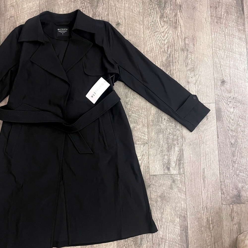 Athleta Stellar Trench Coat Black 842421 Wrinkle Resistant UPF 40+ Womens Small - Picture 3 of 9